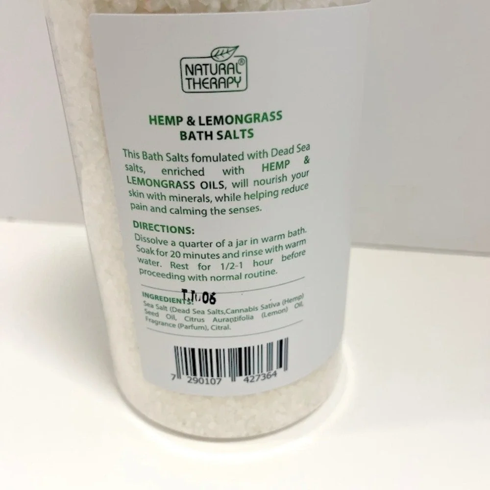 Natural Therapy Hemp Lemongrass Bath Salts NEW 37oz Jar‎ Natural Ingredients